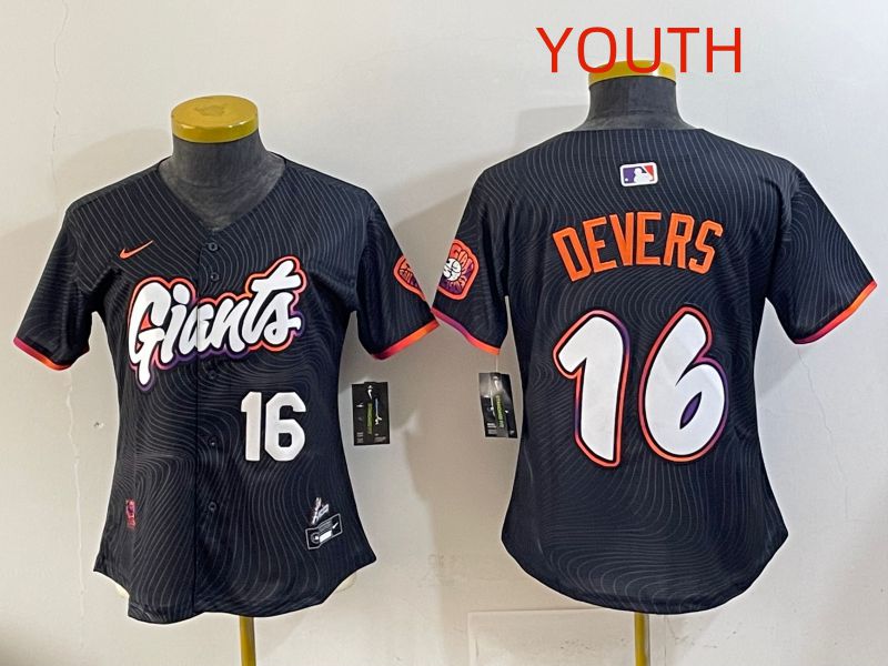 Youth 2025 San Francisco Giants #16 Devers Black Joint Name Nike MLB Jersey style 08